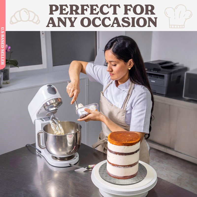 Spec101 Round Cake Boards Bulk 12pk - 12 Inch Cake Drum Round Silver Cardboard Base with 1/2 Inch Thick Smooth Foil Edge - Image 3